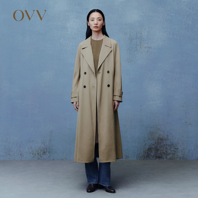 【进口三醋酸】OVV秋冬热卖新款女装V领长款风衣GWFAJ32103A