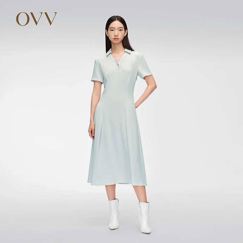 OVV春夏热卖女装优雅简约V领经典A字短袖连衣裙GQLBJ012A