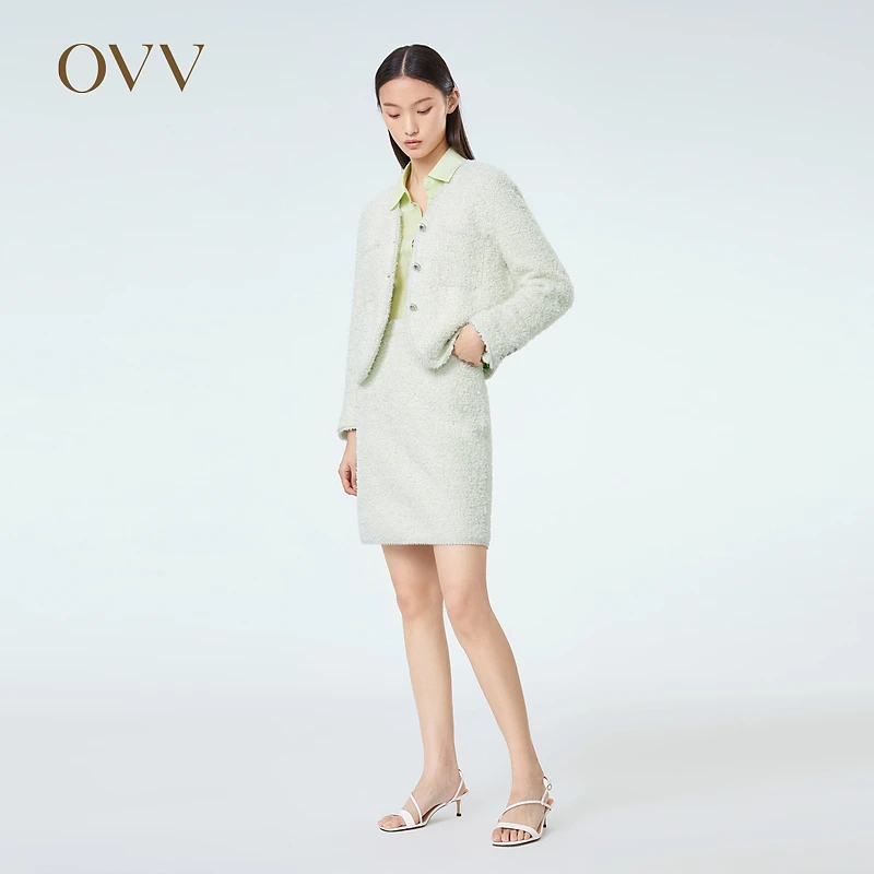 【经典粗花呢】OVV春夏新款女装别致柔软织带针织半裙GQAZJ13003A