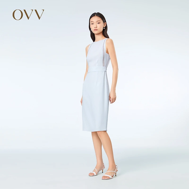 【三醋酸】OVV春夏热卖镂空蕾丝镶拼修身无袖连衣裙女GQLWJ23007A
