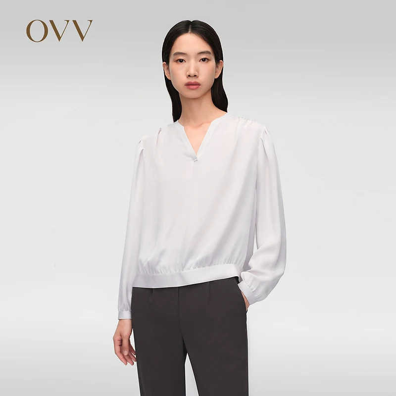 OVV春夏新款女装22MM双乔重磅桑蚕丝V领衬衫GNSAJ14011A