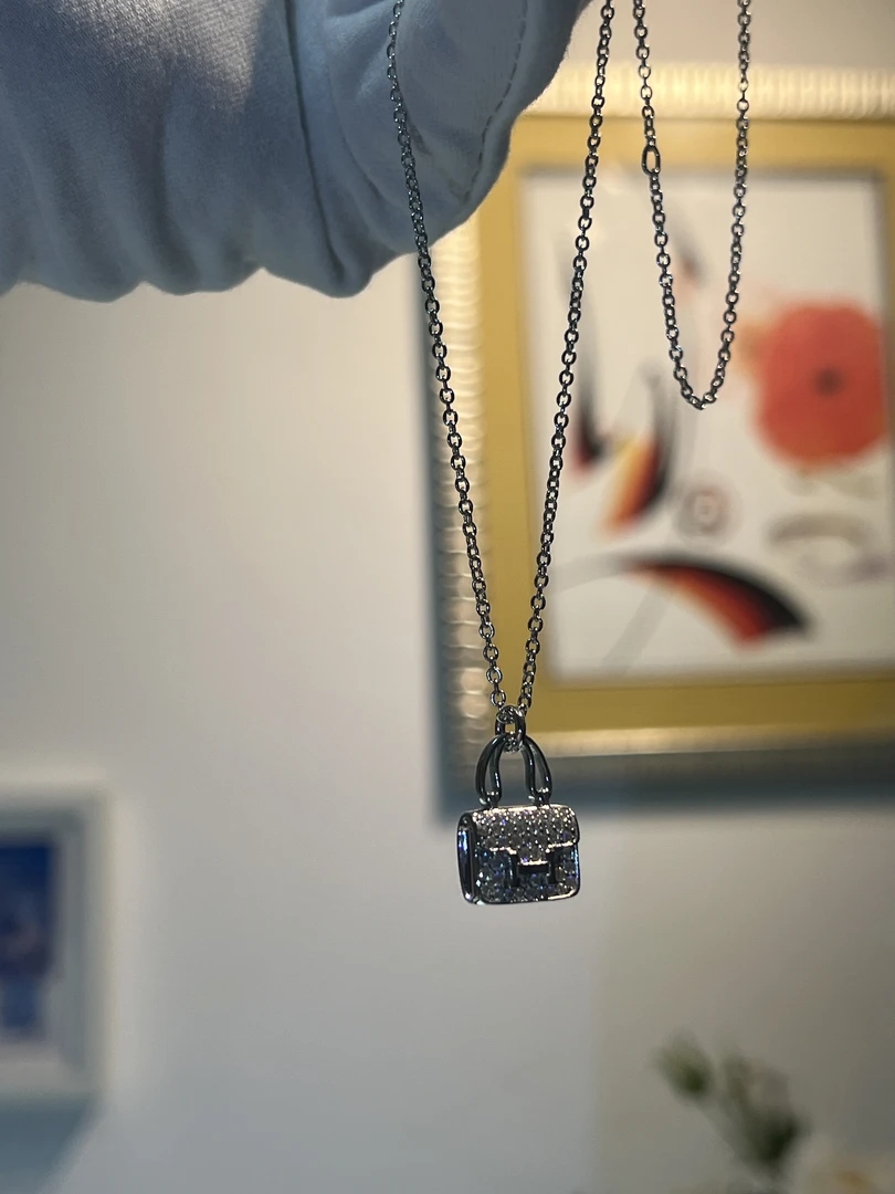 坠链均925银莫桑石 高定款满钻包包项链纯手工镶嵌莫桑钻高版本