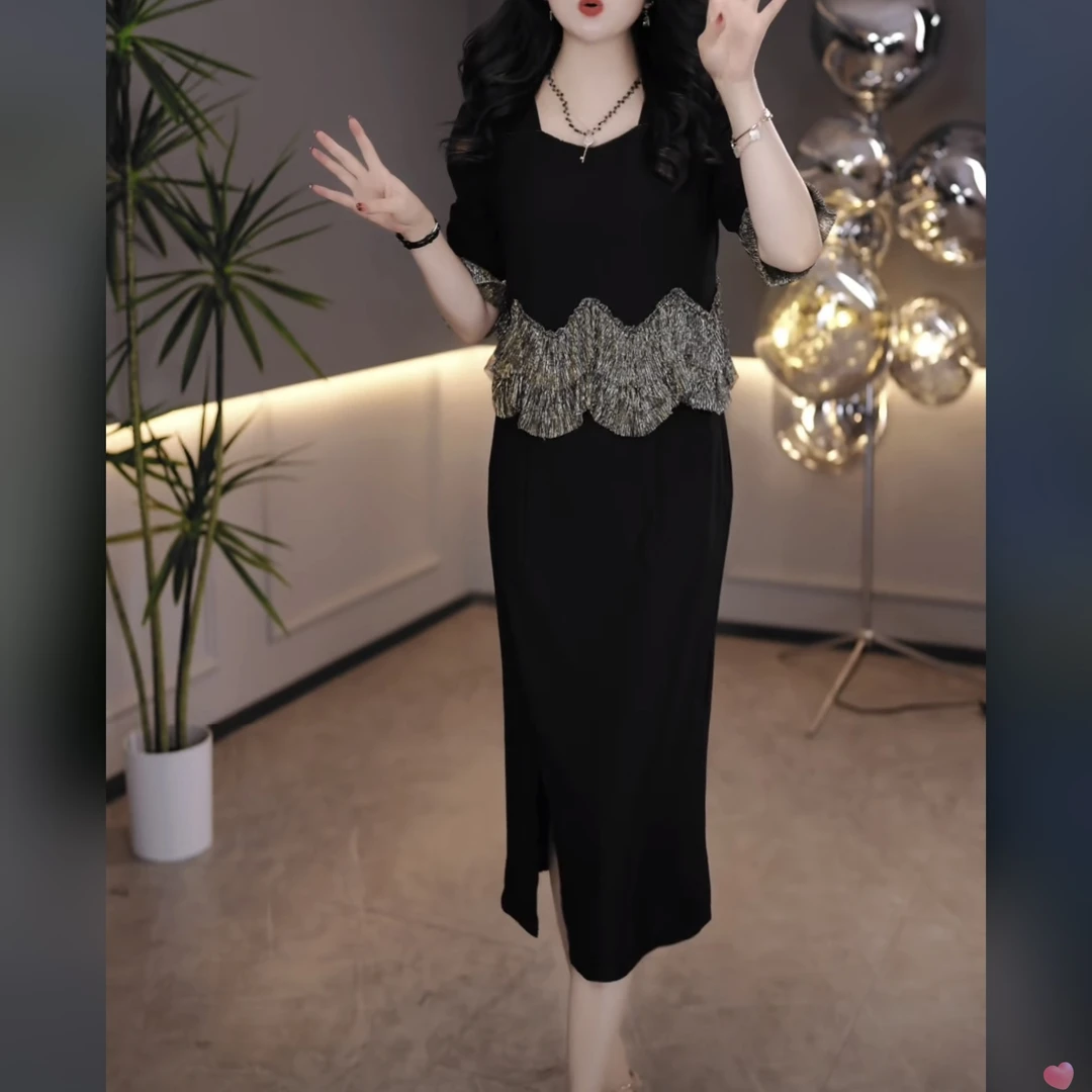 2024早秋新款设计感时尚气质减龄显瘦洋气修身假两件连衣裙M-4XL