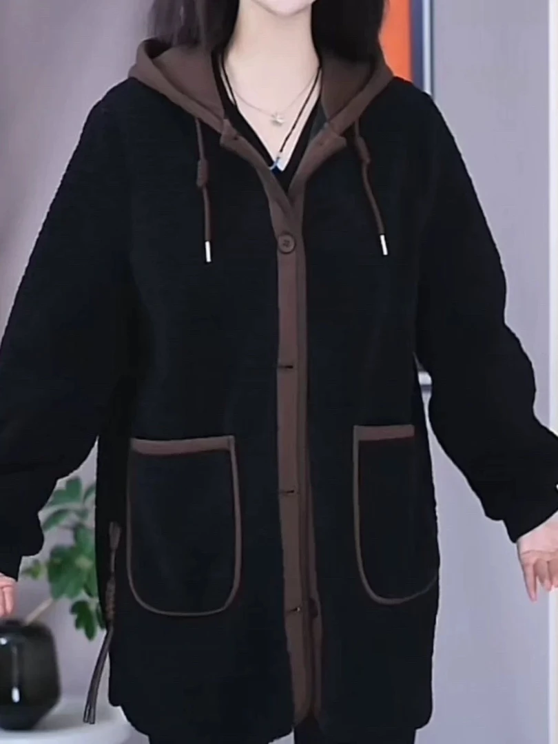 高级时尚北极颗粒绒2024冬季新款加厚连帽大码韩版宽松洋气外套女