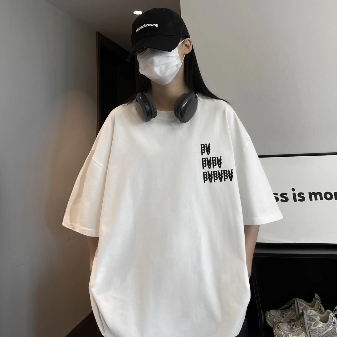 潮牌美式字母印花夏季短袖男宽松纯棉港风学生情侣圆领T恤打底衫