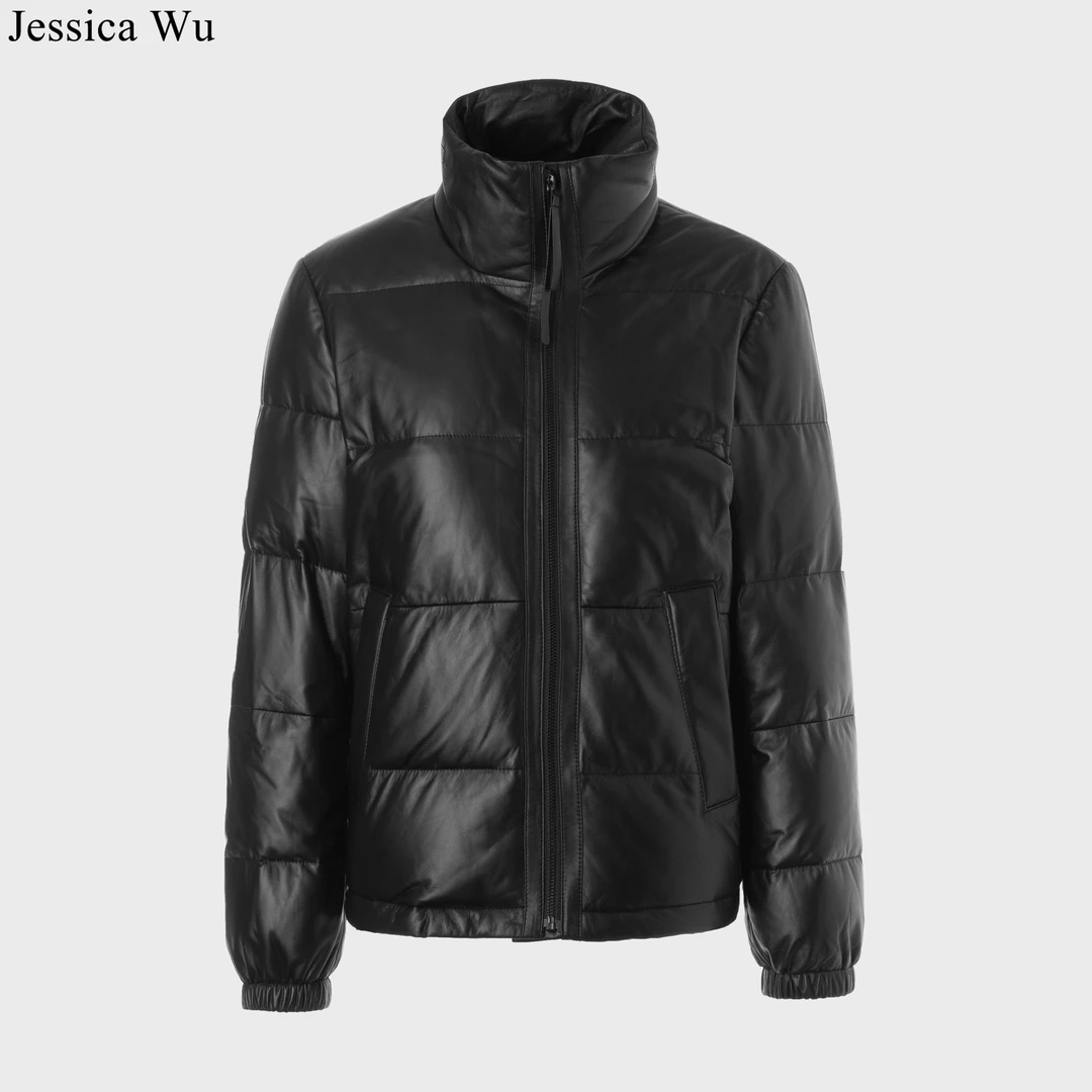 旦旦秋冬高奢进口超柔绵羊皮显瘦保暖面包服白鹅绒羽绒服