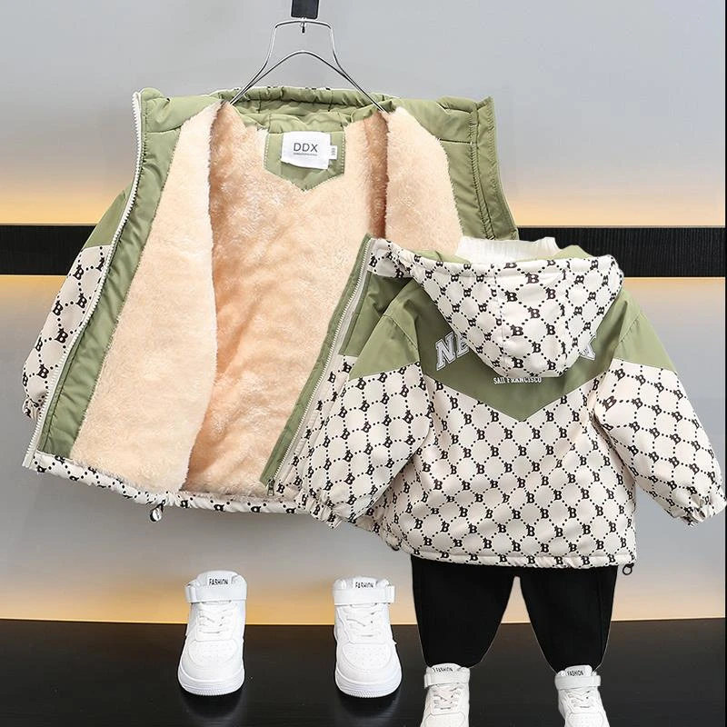 巴拉商场同款男童冬装外套加绒加厚宝宝冬季夹棉派克服儿童棉袄洋