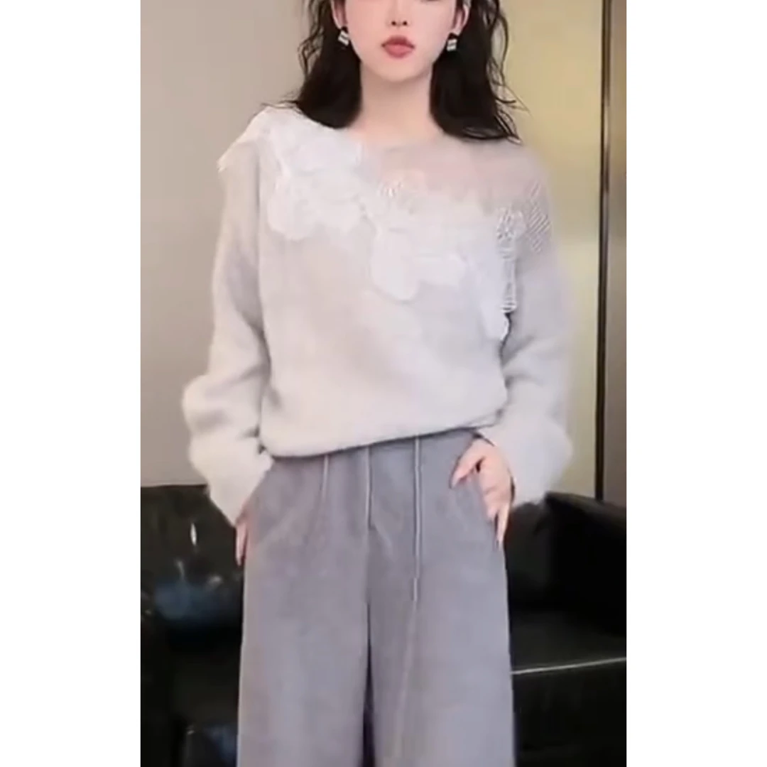 拼接针织衫女2024新款慵懒风秋季毛衣气质时尚减龄宽松长袖上衣