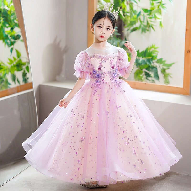 7808女童连衣裙新款儿童日常洋气小女孩花童礼服软纱连衣裙子