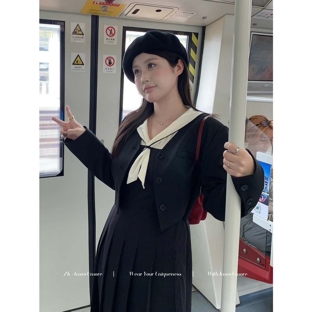 知葵微胖定制【留学千金】秋季学院风连衣裙长袖西装12243L3750