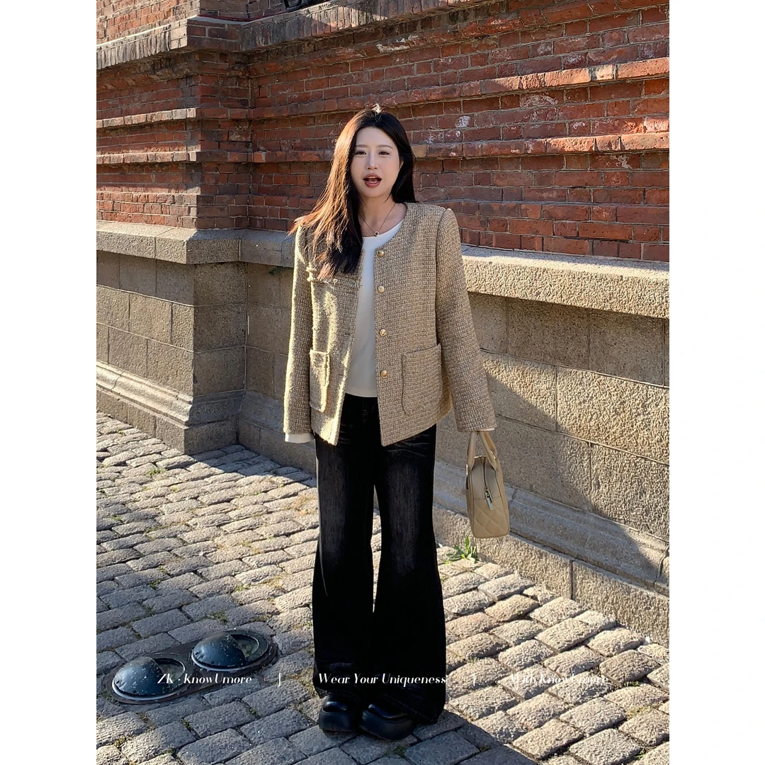 知葵微胖定制【冰岛阳光】秋冬高级感小香风花呢外套女12243D3537