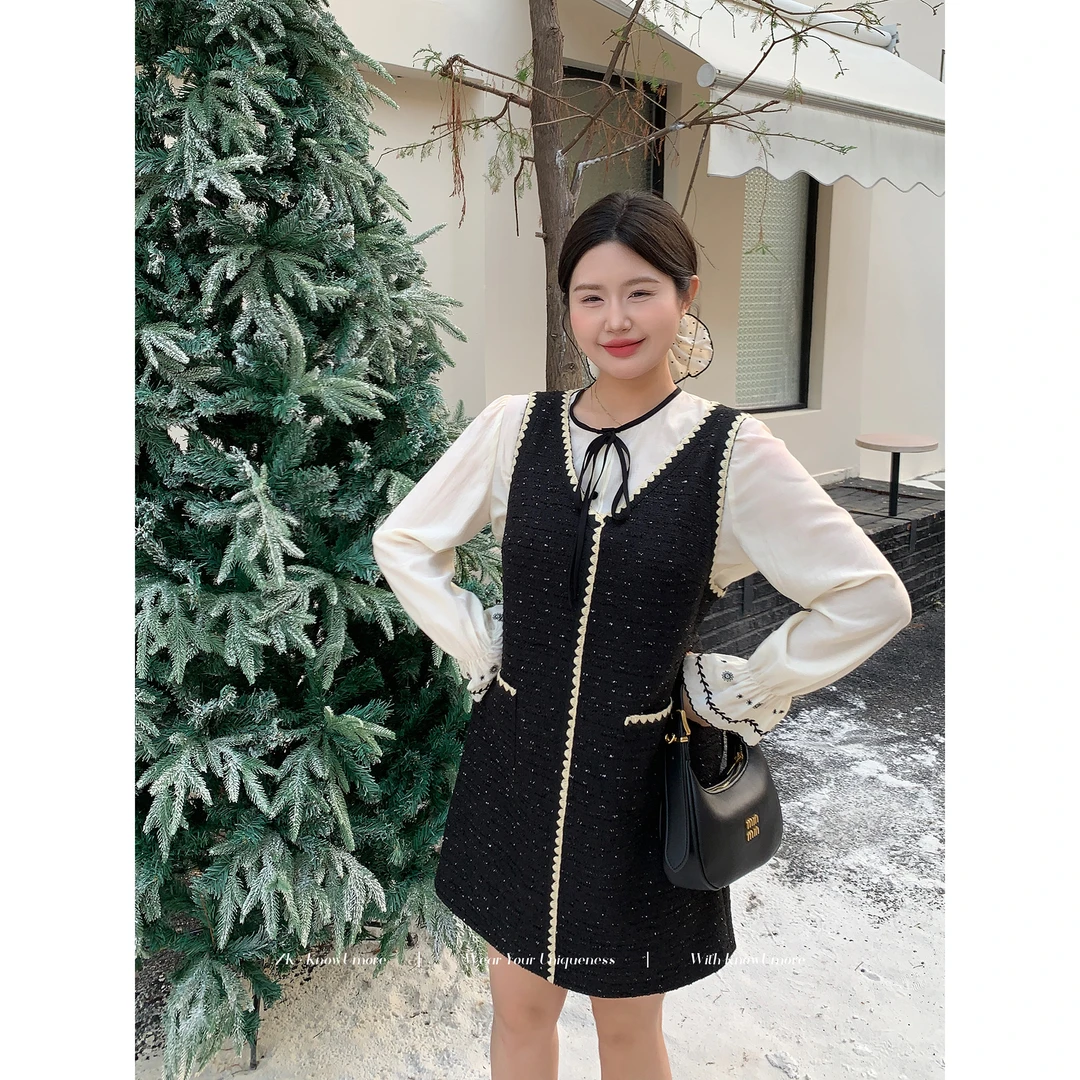 知葵微胖定制【千金归来】秋冬气质小香套装连衣裙12243CS7661