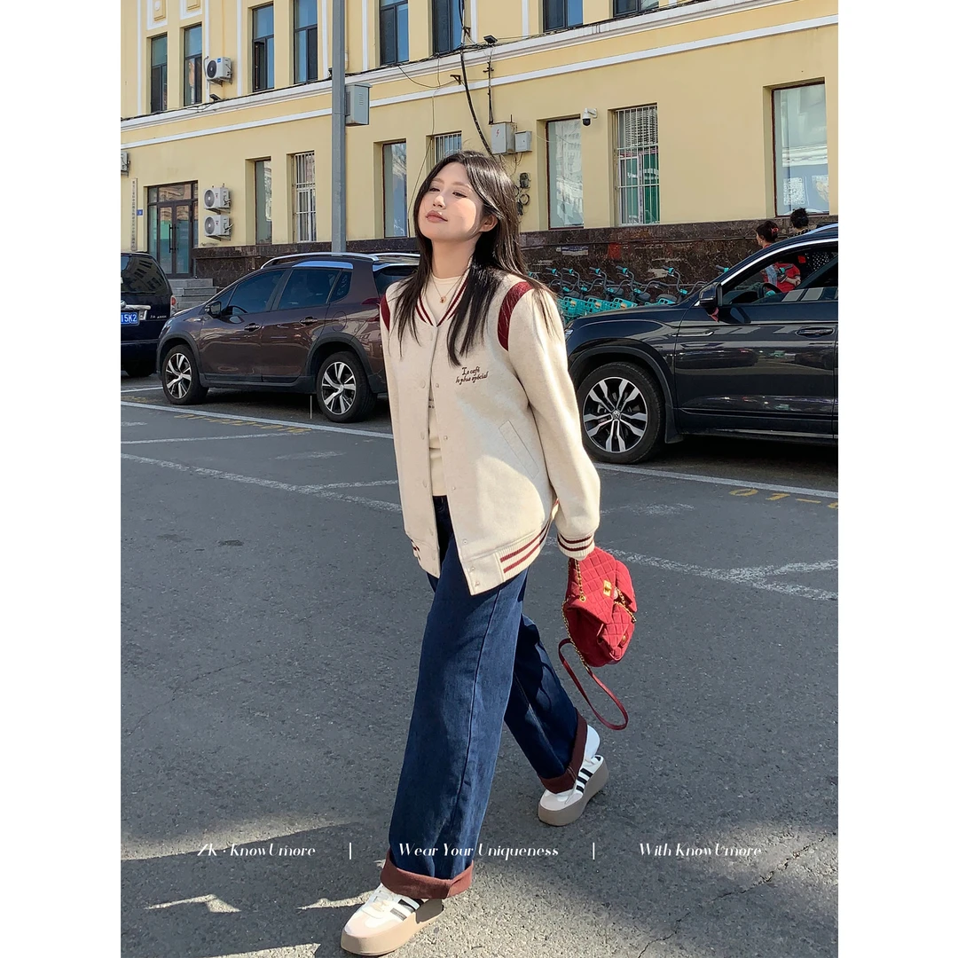 知葵微胖定制【冬日保命裤】秋冬加绒阔腿牛仔裤直筒裤12243N2161