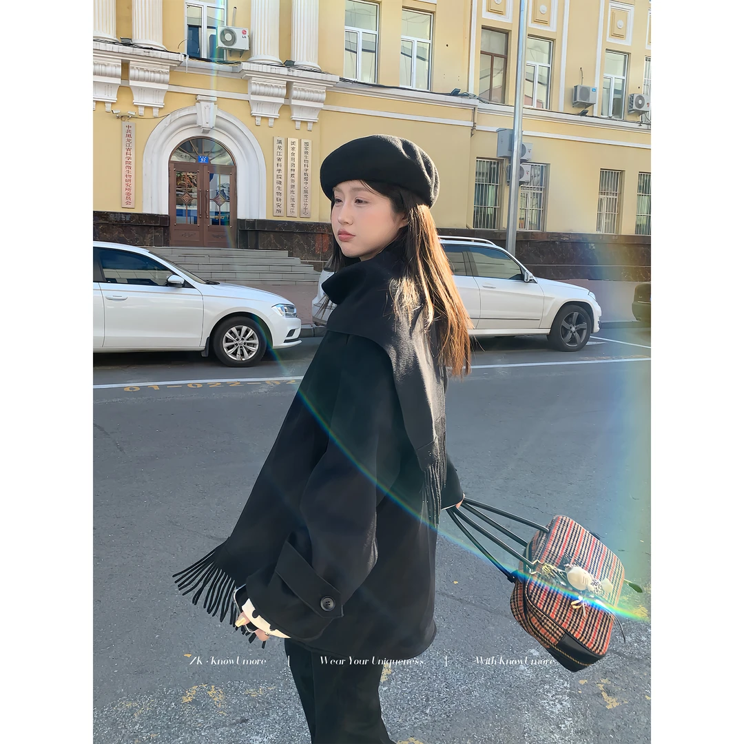 知葵微胖定制【留洋千金】冬季小香风女装外套双面显瘦毛呢大衣