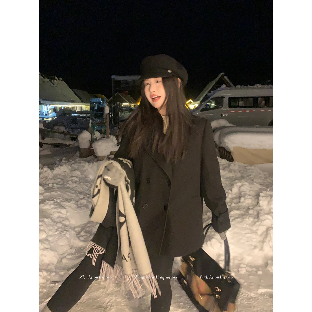 知葵微胖定制【青藤学姐】冬季韩系高级感黑色短外套12243D4232