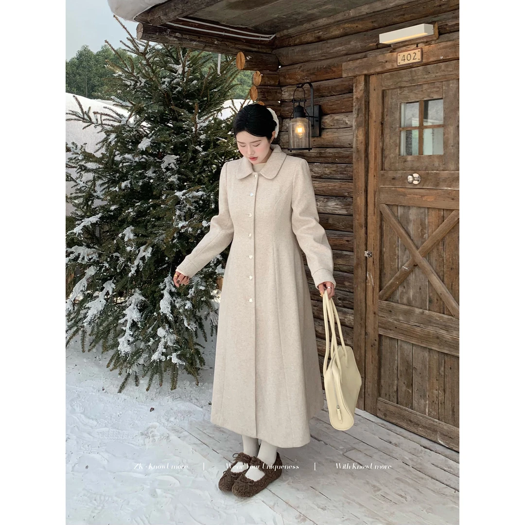 知葵微胖定制【冬日美神】冬季千金风收腰毛呢大衣12243MN8278