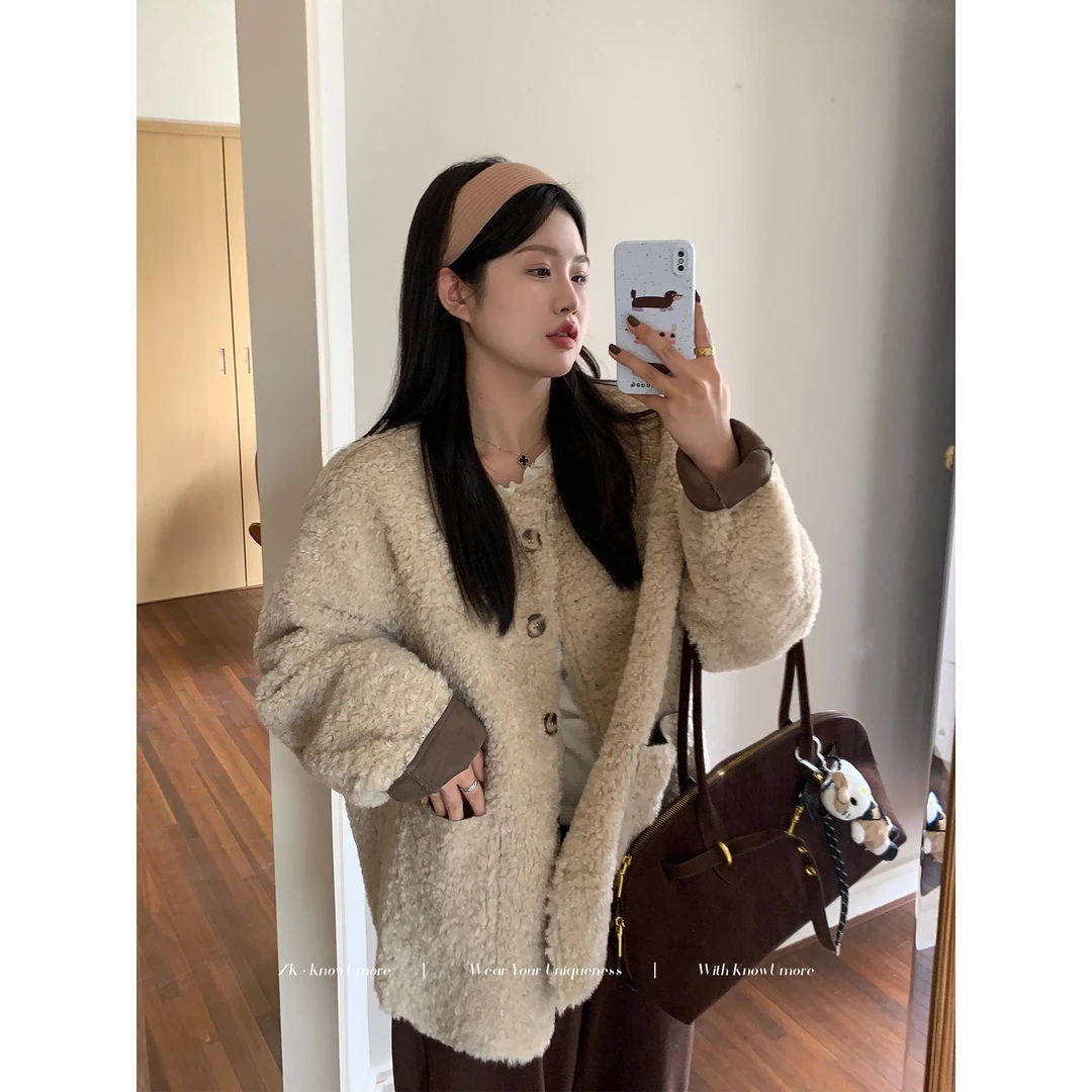 知葵微胖定制【摩卡coco】冬季韩系慵懒风保暖毛呢外套12243MN2068