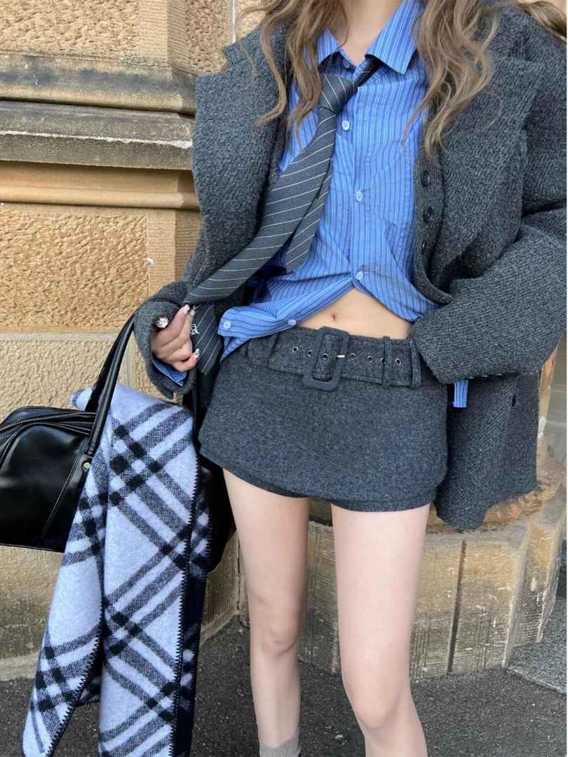 “毛毡裙裤”针织毛呢短款辣妹裙裤秋冬新款时尚气质显瘦半身裙女