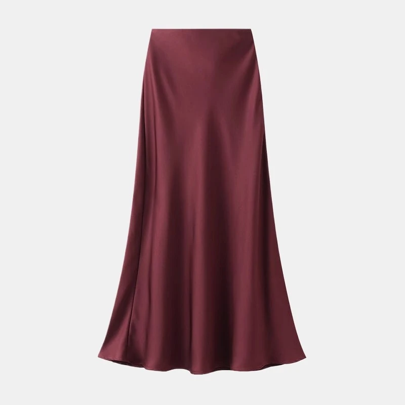 鱼尾裙丝滑醋酸缎面半身裙女秋冬季新款加厚气质高腰修身垂感长裙