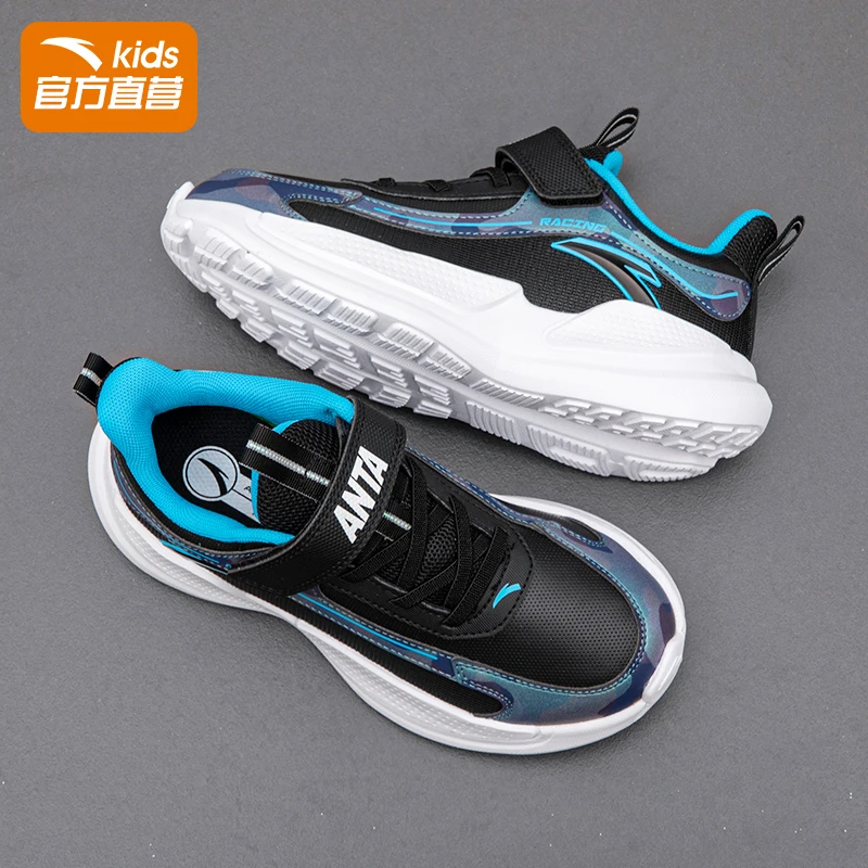 安踏皮面男童跑步鞋2025春冬季皮面中大童百搭减震软底儿童运动鞋