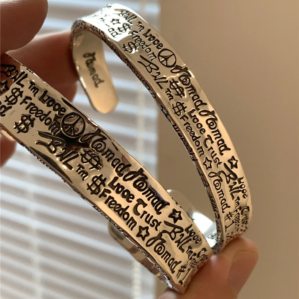 925银手镯 S925纯银情侣涂鸦高级感手镯女小众设计轻奢复古