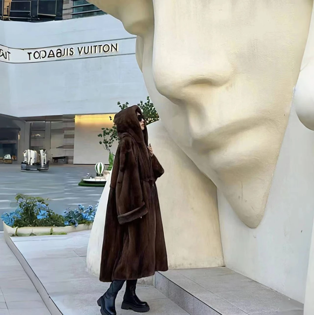 【梦中情貂】A-23055/2024气质天鹅绒级水貂女秋冬连帽整貂皮草外套