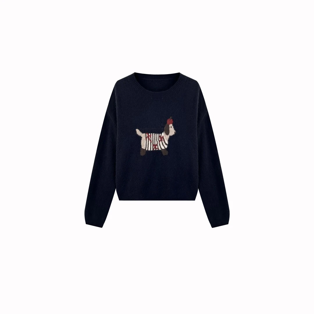 【减龄TOP】腊肠小狗针织衫女秋季减龄长袖毛衣上衣女DNH71739