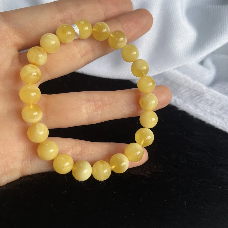 金绞白花蜜蜡圆珠单圈约8mm 7克