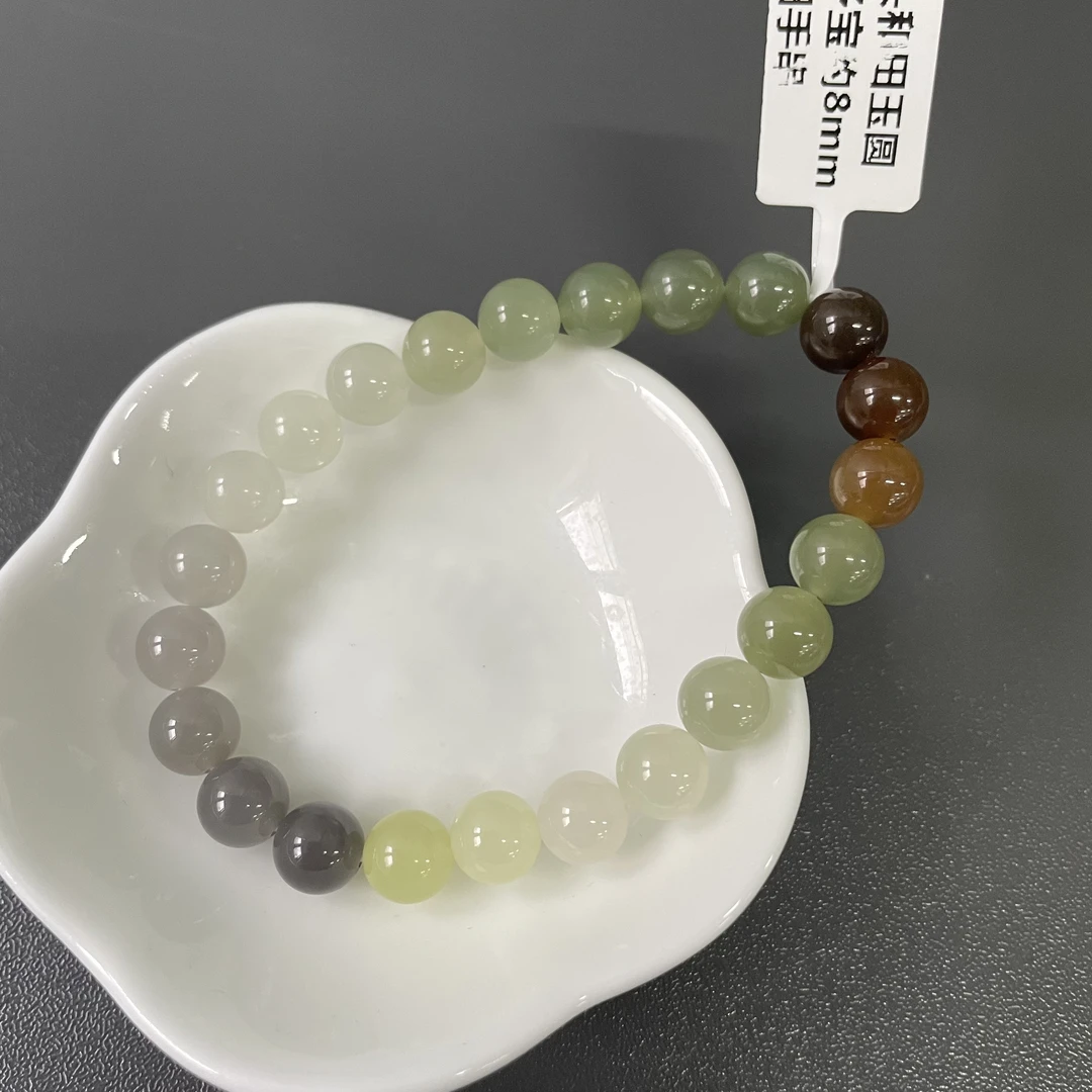 和田玉圆珠多宝约8mm单圈手串