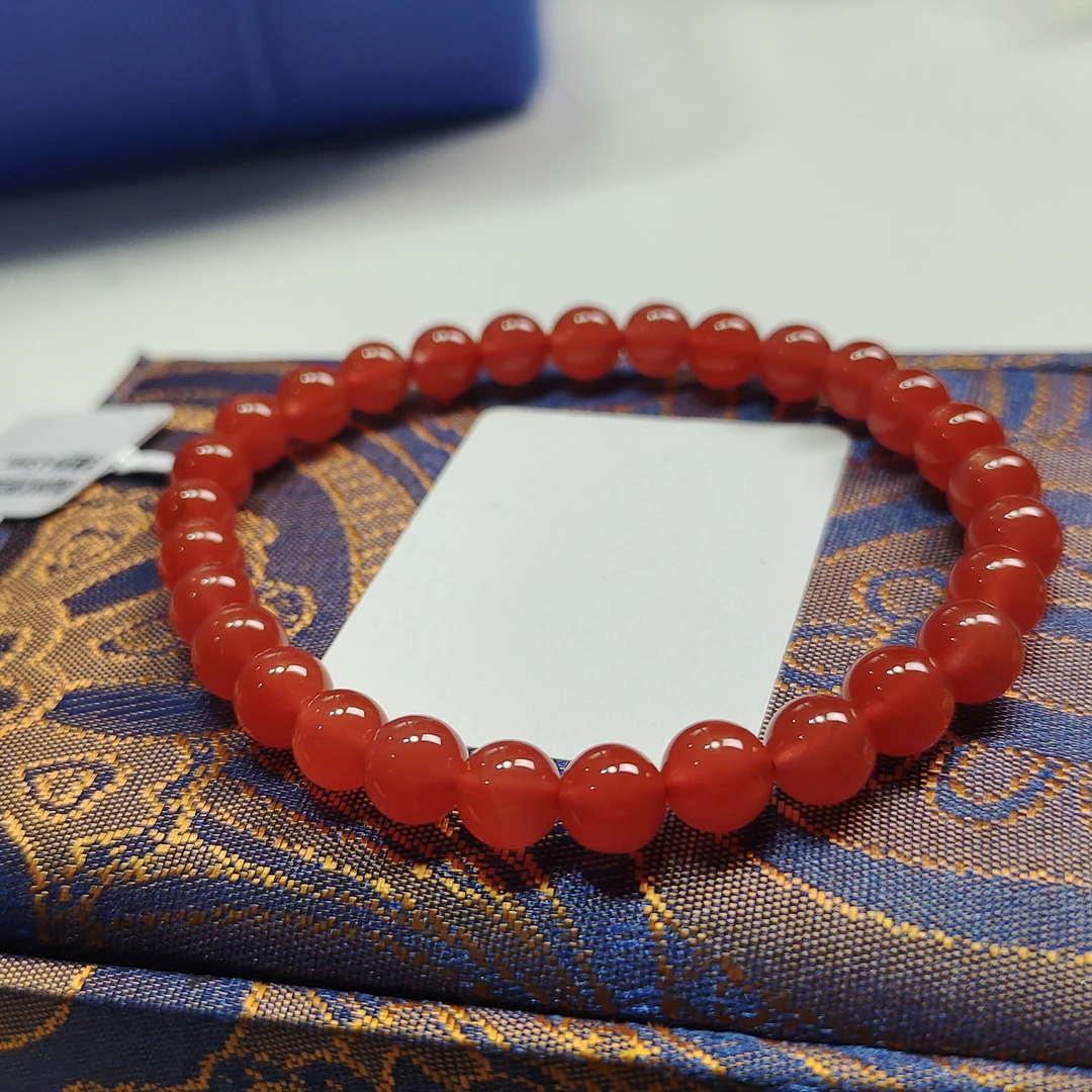 保山冰红南红圆珠单圈手串约6-6.5mm