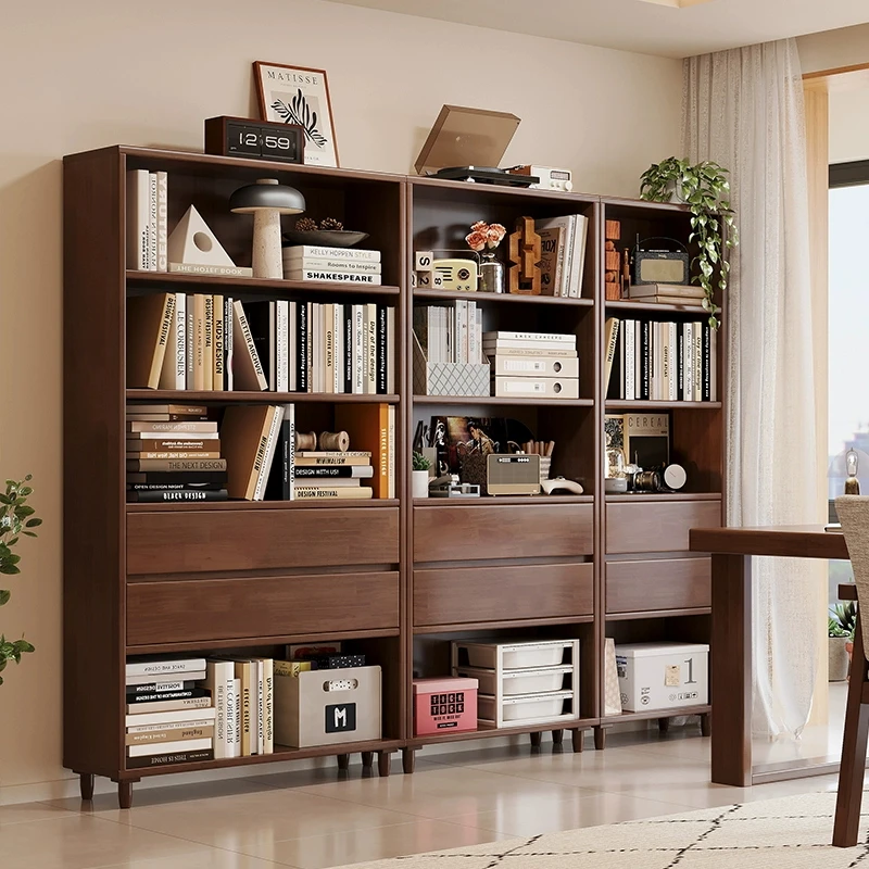 实木书架落地置物架书房整墙组合书柜家用客厅展示柜大容量储物柜