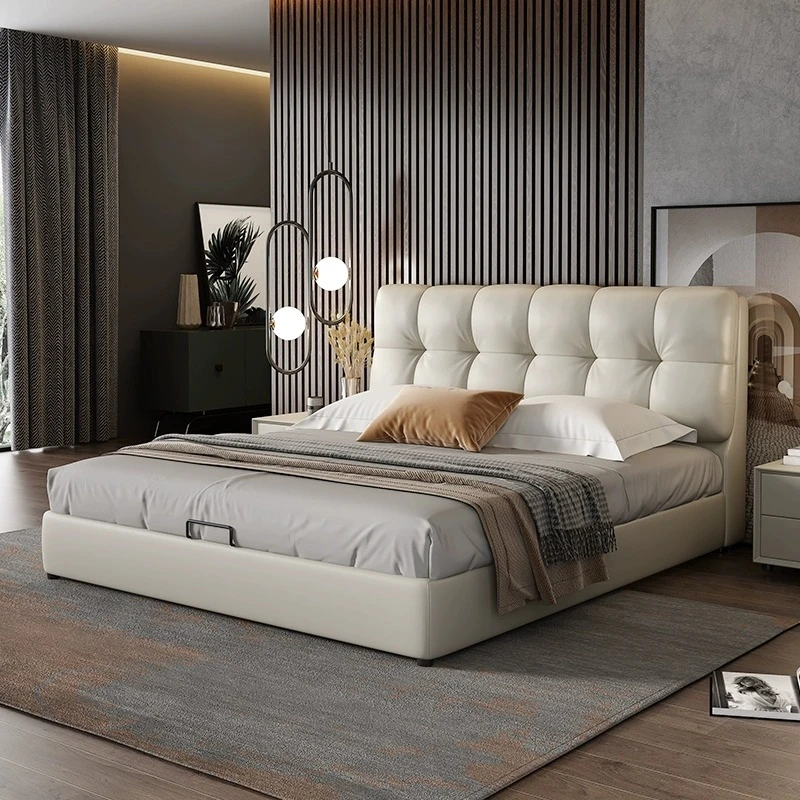 意式极简真皮床高端双人婚床2023新款现代简约轻奢软靠包主卧大床