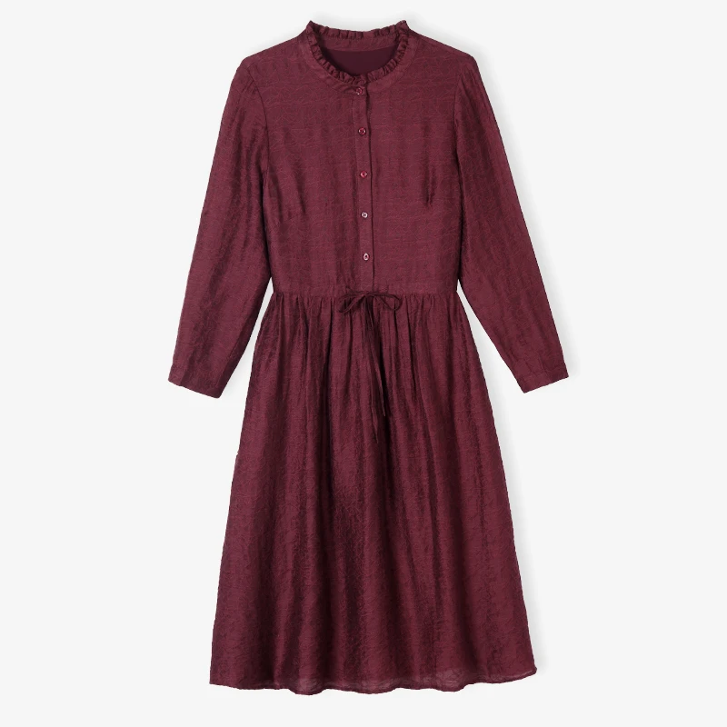 韩穆KA68313高端长袖款亚麻连衣裙秋装2024新款大码女装