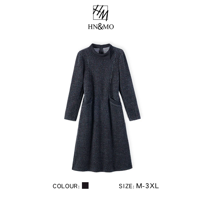 韩穆KA69205高级感大码时尚2024秋冬加厚名媛轻奢连衣裙