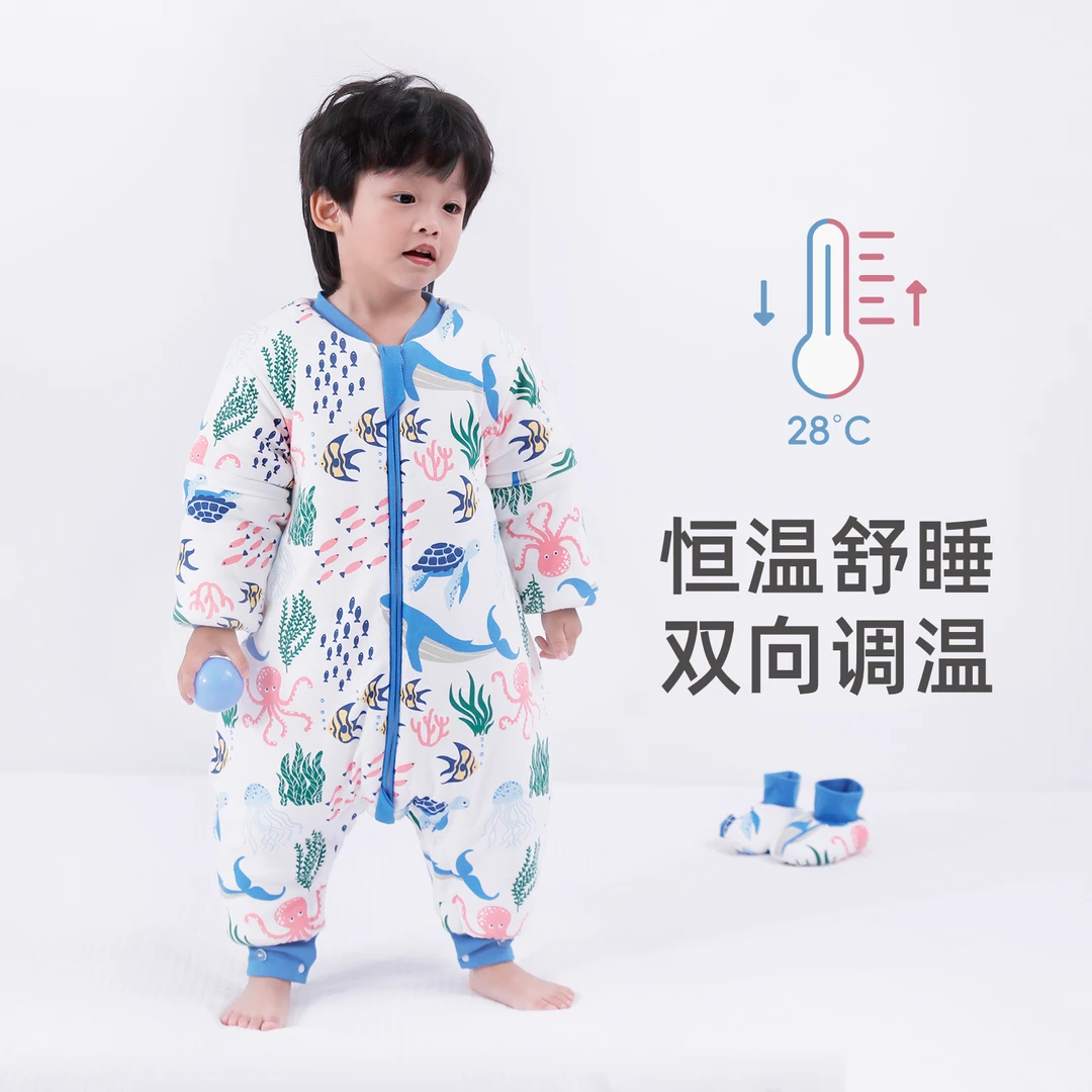 初闻初见婴儿睡袋秋冬款分腿宝宝春秋四季通用防踢被恒温睡袋儿童