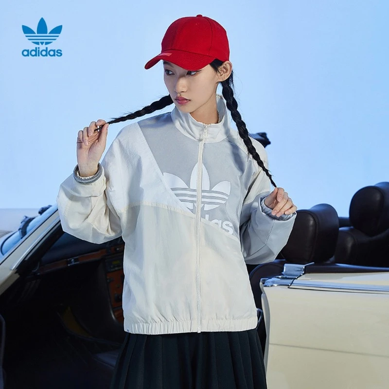 阿迪达斯官方女款经典宽松舒适田径运动风夹克外套 adidas HC7054