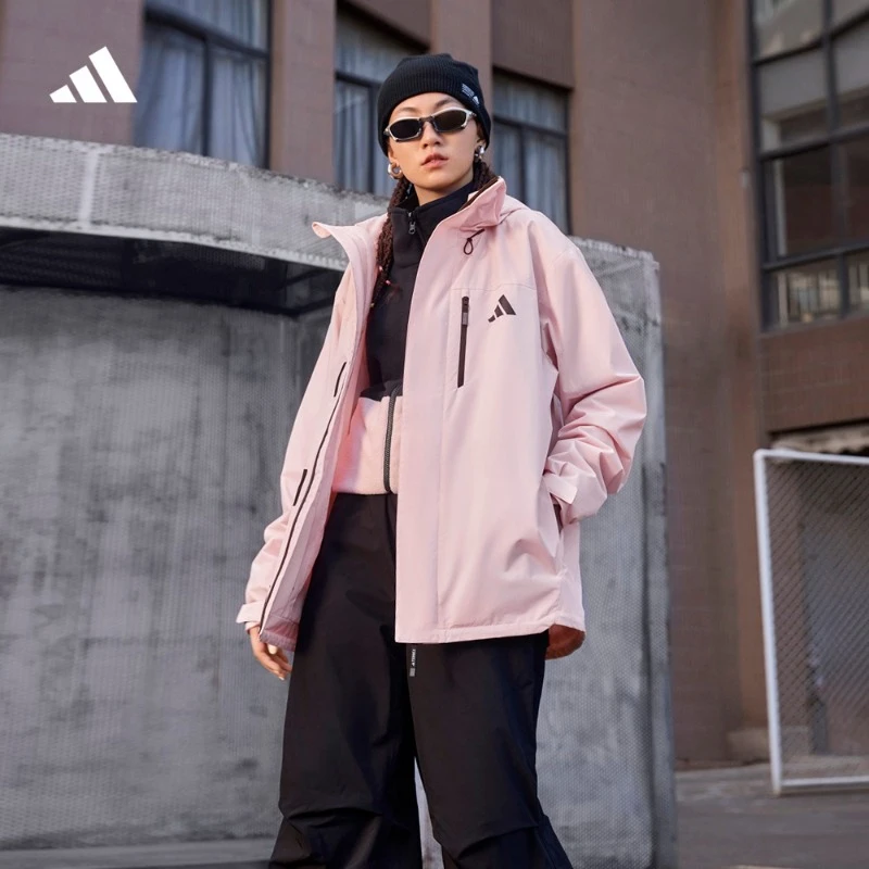 阿迪达斯 男女款秋季拒水防泼加绒内胆三合一连帽夹克外套 JM9143