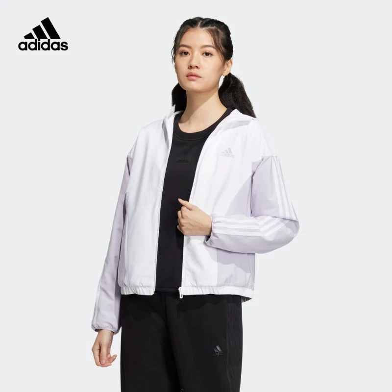 阿迪达斯官方女款轻运动时尚休闲宽松连帽夹克外套adidas HY2875