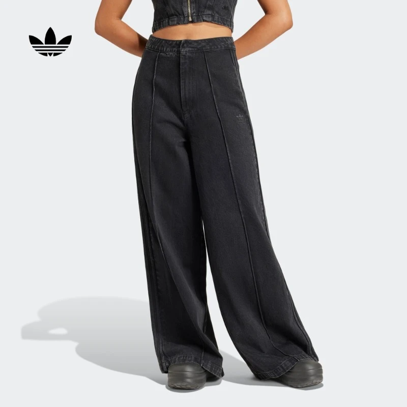 阿迪达斯官方三叶草 女新款牛仔阔腿裤 adidas IT7271