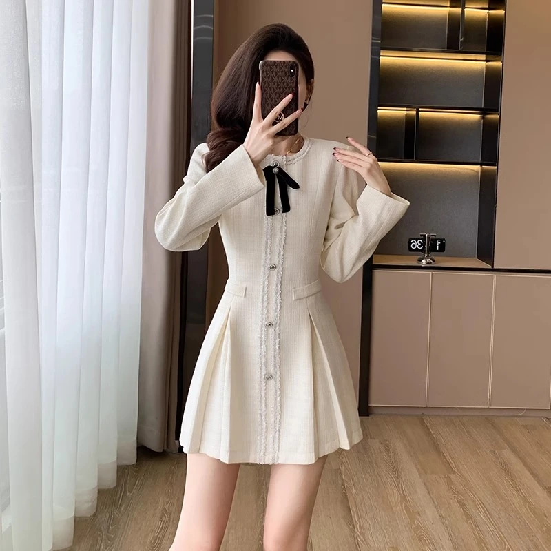 小香风法式富家千金连衣裙秋季新款女装甜美感小个子时尚气质短裙