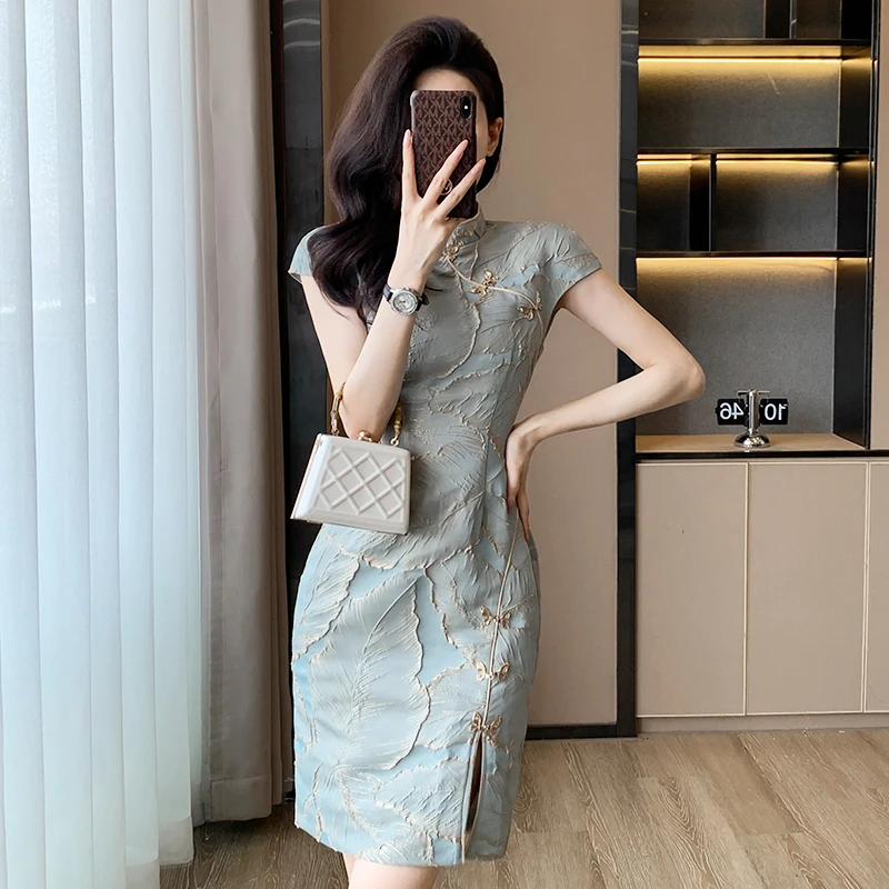 新中式气质典雅连衣裙爆款夏季新款中国风高端小个子开叉旗袍裙子