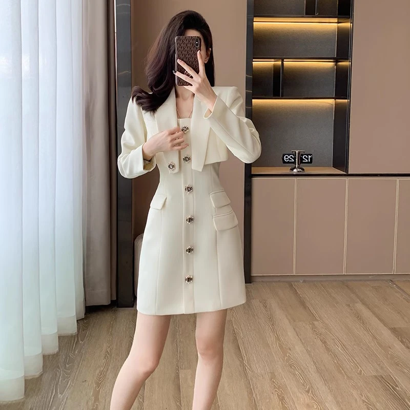 秋季法式女神范套装小香风连衣裙女高级感小洋装外套吊带裙两件套