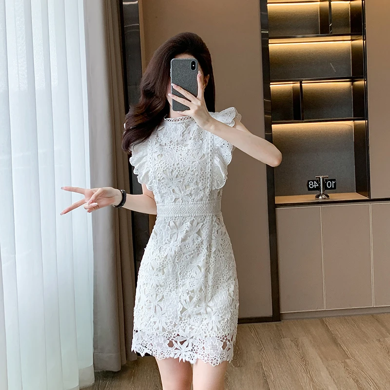 法式修身蕾丝连衣裙2025夏季新款女装小个子高级短款气质时尚裙子