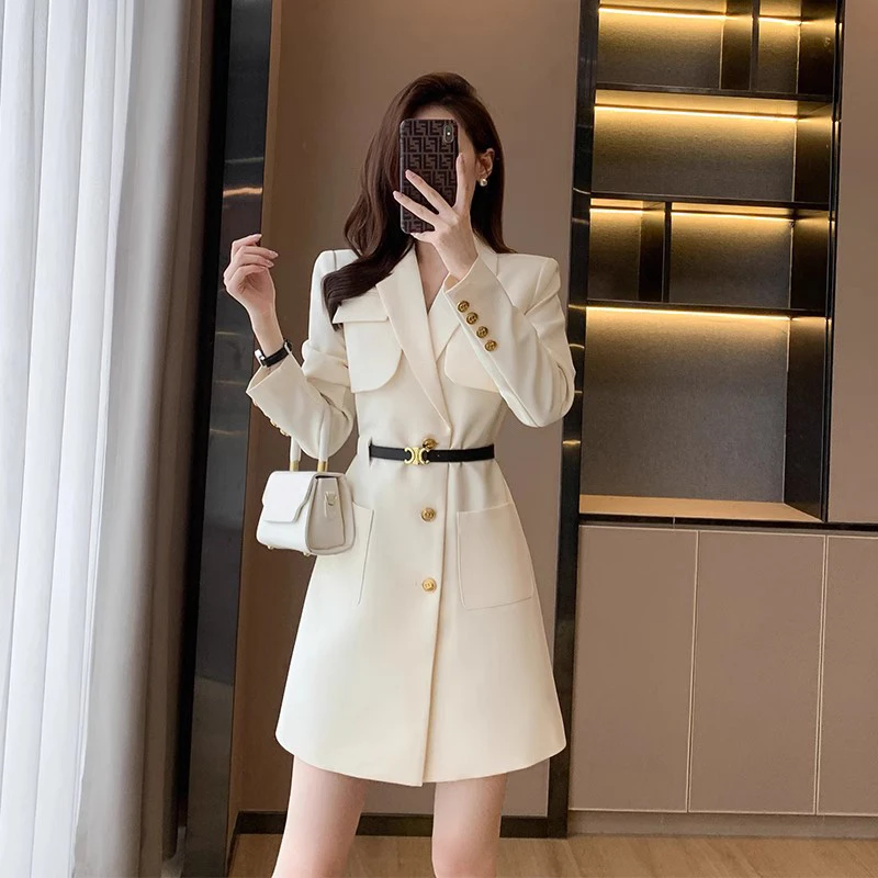 春秋新款法式轻奢通勤长袖连衣裙女装高级感气质高档职业西装裙女