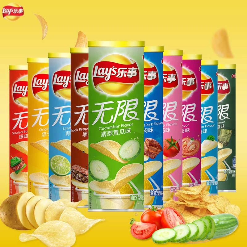 乐事无限薯片104g*3罐装番茄黄瓜烧烤原味休闲膨化零食品网红小吃