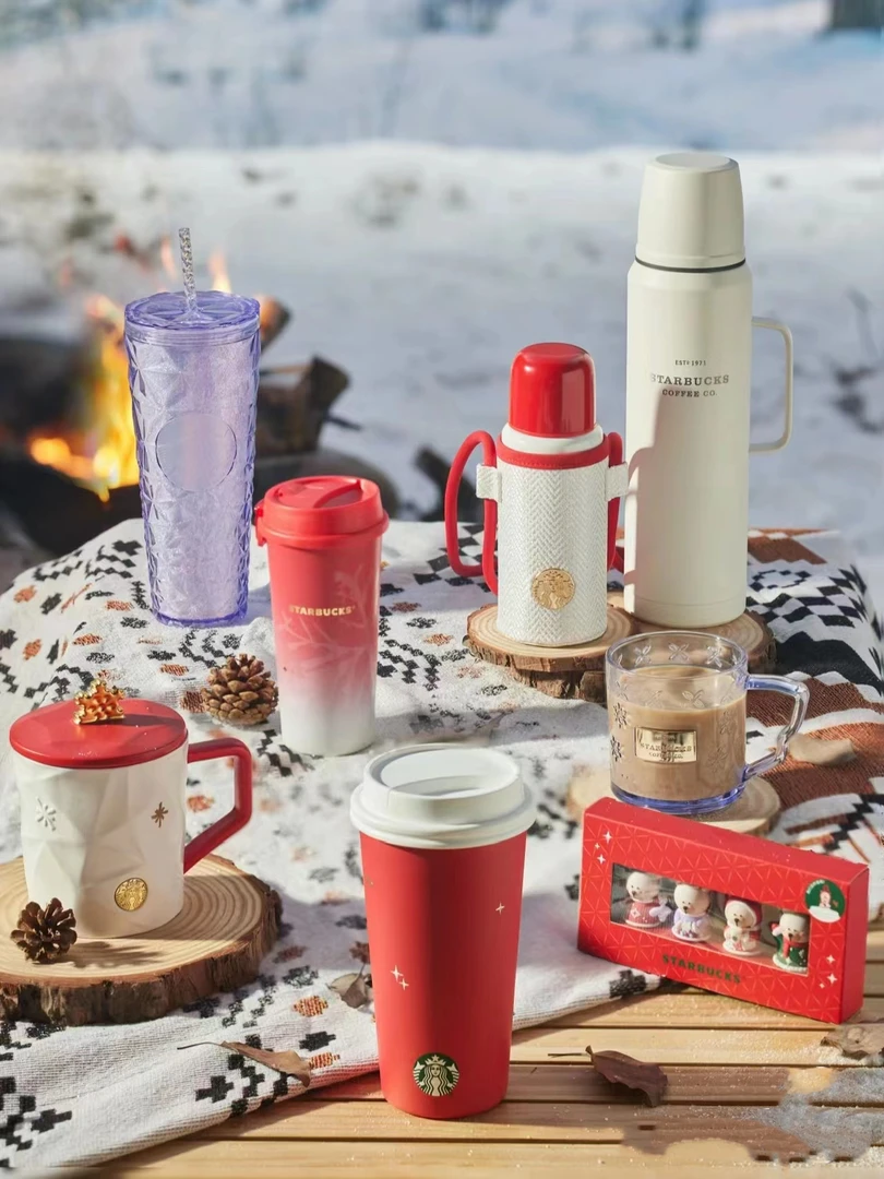 星爸爸杯子圣诞节限量冬日雪花经典白红礼物玻璃榴莲吸管塞保温杯
