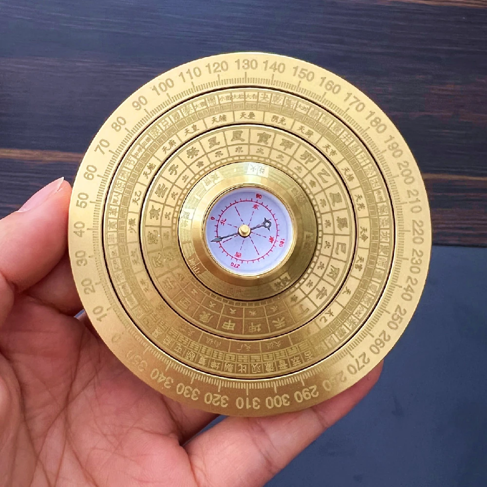 【指南针黄铜罗盘摆件】手把件随身携带雕刻高精度手工传统罗盘多种