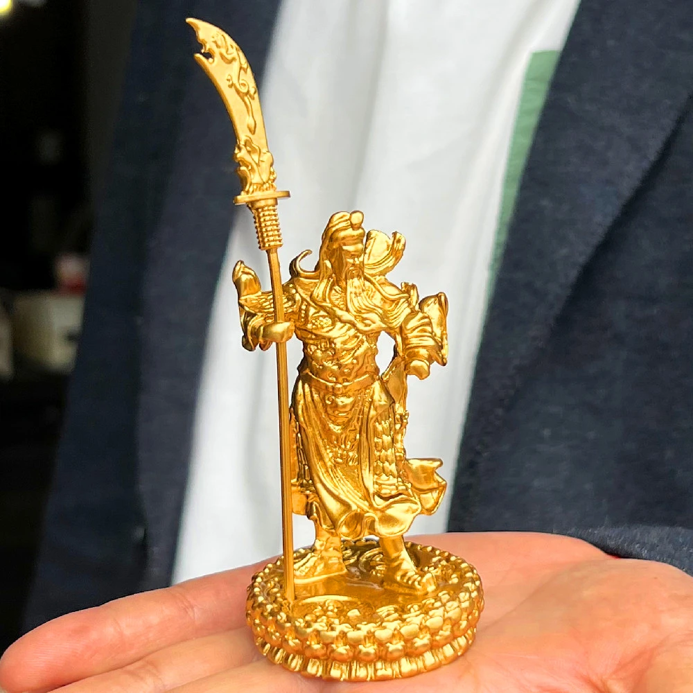 高档金色实心关公关二爷居家摆件站立镀金关公像 复古财神家用