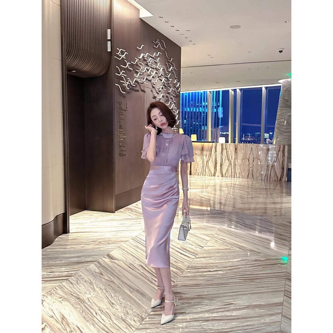 夏季晚风连衣裙女高级感洋气约会裙子2023新款罩衫两件套T36111#