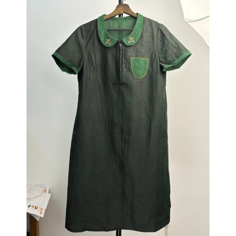 遇裳香云纱（8679）100%桑蚕丝老料龟裂纹短袖连衣裙